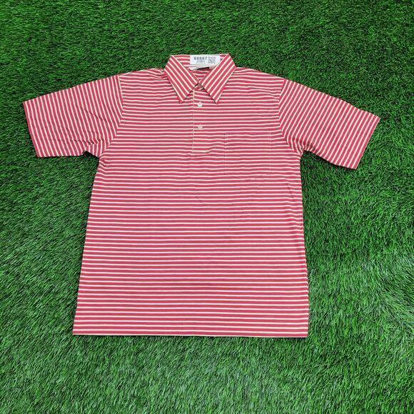 VTG 70s Manhattan Nature Knit Striped Polo Shirt Mens Small 3-Button Placket - Picture 1 of 9